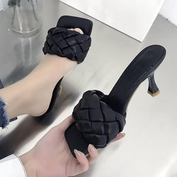 サンダル ミュール レディース スリッパ ビーチサンダル トレンド 人気 美脚 シューズ スクエアトゥ ピンヒール ミドルヒール ミュールサンダル ハイヒールの通販は