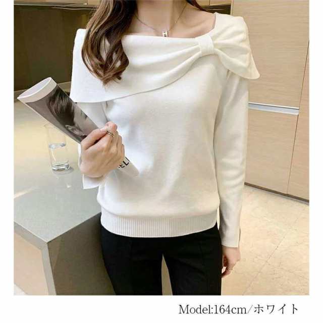ニットトップス オフショニット レディース 秋 冬 長袖ニットニット ニットセーター カットソー オフショル風トップス ワンショルニット 二の腕隠し あったか 厚の通販は