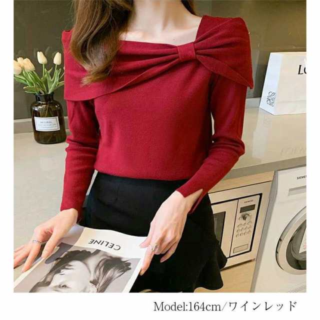 ニットトップス オフショニット レディース 秋 冬 長袖ニットニット ニットセーター カットソー オフショル風トップス ワンショルニット 二の腕隠し あったか 厚の通販は