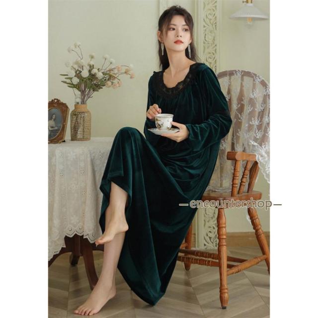 ネグリジェ ワンピース レディース パジャマ ベロア ルームウェア プリンセス風 ルームワンピース ベロアワンピース ベルベット おしゃれ ゆったり