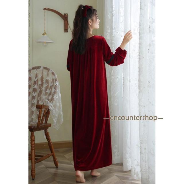 ネグリジェ ワンピース レディース パジャマ ベロア ルームウェア プリンセス風 ルームワンピース ベロアワンピース ベルベット おしゃれ ゆったり