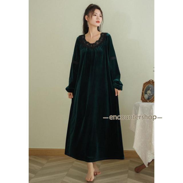 ネグリジェ ワンピース レディース パジャマ ベロア ルームウェア プリンセス風 ルームワンピース ベロアワンピース ベルベット おしゃれ ゆったり