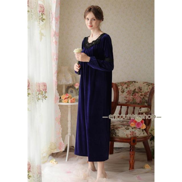 ネグリジェ ワンピース レディース パジャマ ベロア ルームウェア プリンセス風 ルームワンピース ベロアワンピース ベルベット おしゃれ ゆったり