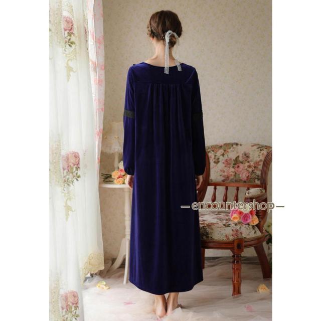 ネグリジェ ワンピース レディース パジャマ ベロア ルームウェア プリンセス風 ルームワンピース ベロアワンピース ベルベット おしゃれ ゆったり