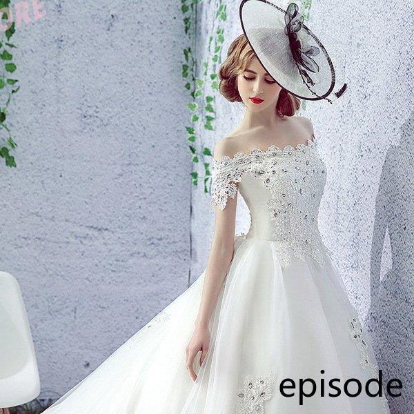 ウェディングドレス ウェディングドレス白 パーティードレス オフショルダー 花嫁ロングドレス 結婚式 トレーンライン 二次会 エレガント お呼ばれ_1