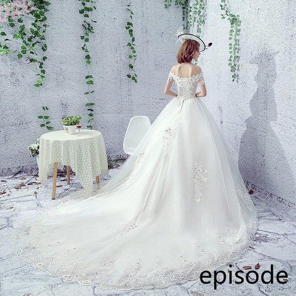 ウェディングドレス ウェディングドレス白 パーティードレス オフショルダー 花嫁ロングドレス 結婚式 トレーンライン 二次会 エレガント お呼ばれ_2