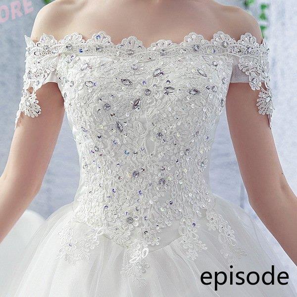 ウェディングドレス ウェディングドレス白 パーティードレス オフショルダー 花嫁ロングドレス 結婚式 トレーンライン 二次会 エレガント お呼ばれ_3
