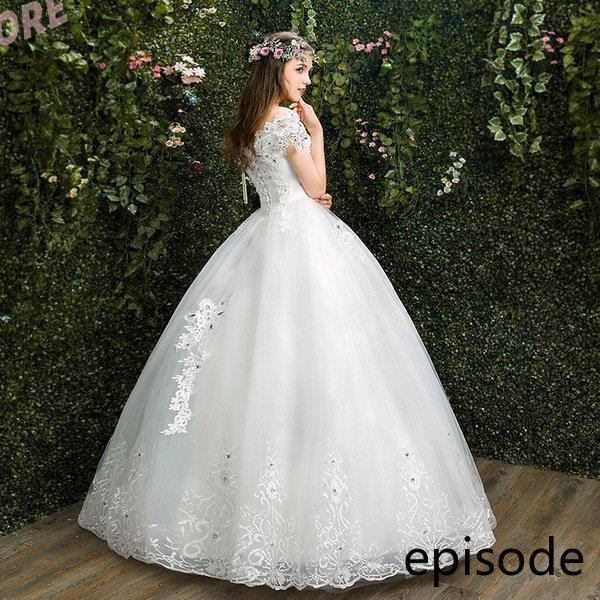 ウェディングドレス ウェディングドレス白 パーティードレス オフショルダー 花嫁ロングドレス 結婚式 トレーンライン 二次会 エレガント お呼ばれ_4
