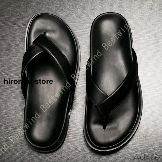 サンダル メンズ レザー 軽量 本革 スリッパ 大きいサイズ ビーチサンダル 滑り止め 柔らかい 革サンダル おしゃれ トングサンダル フラットサンダル