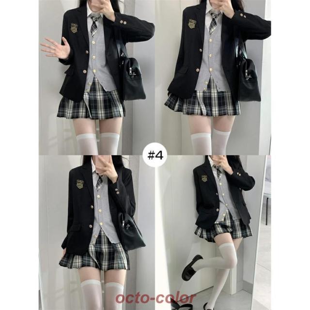 卒業式 スーツ 女の子 大きいサイズ 子供服 小学生 中学生 高校生 6点セット フォーマルスーツ チェック柄 スクールブレザー 卒業式服 卒服_5