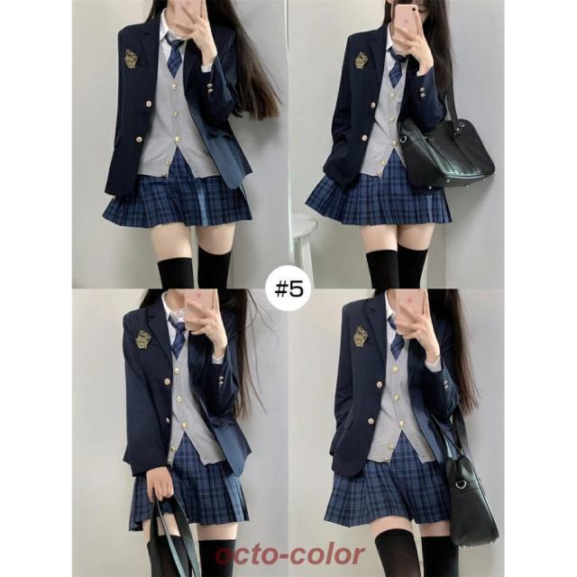卒業式 スーツ 女の子 大きいサイズ 子供服 小学生 中学生 高校生 6点セット フォーマルスーツ チェック柄 スクールブレザー 卒業式服 卒服_6