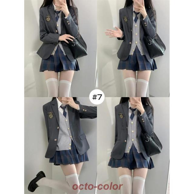 卒業式 スーツ 女の子 大きいサイズ 子供服 小学生 中学生 高校生 6点セット フォーマルスーツ チェック柄 スクールブレザー 卒業式服 卒服_8