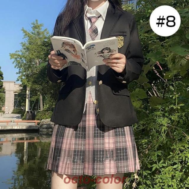 卒業式 スーツ 女の子 大きいサイズ 子供服 小学生 中学生 高校生 6点セット フォーマルスーツ チェック柄 スクールブレザー 卒業式服 卒服_9