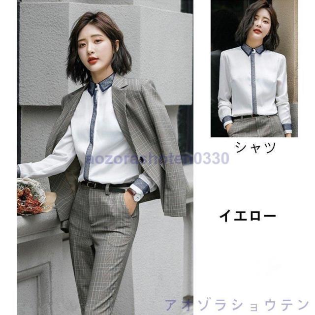 レディース スーツセット パンツセットチェック柄 20代30代40代 事務服 フォーマル 細身シルエット 制服OL ビジネス 入学式 卒業式 通勤_2