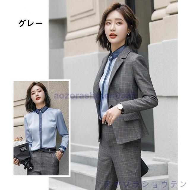 レディース スーツセット パンツセットチェック柄 20代30代40代 事務服 フォーマル 細身シルエット 制服OL ビジネス 入学式 卒業式 通勤_6