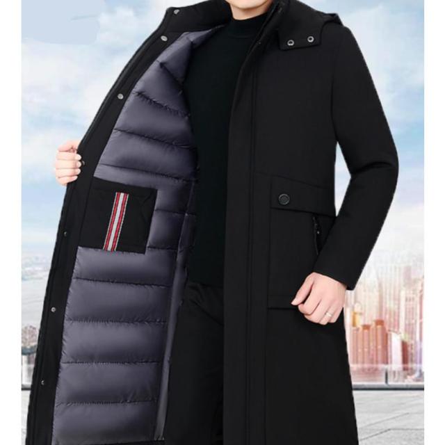 ダウンコート メンズ ロング丈 フード付き 中綿コート 裏ボア ビジネス ファスナー アウター 暖かい 厚手 防寒 シンプル カジュアル