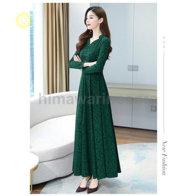 パーティードレス 結婚式 40代 30代 20代 ロング丈 袖あり 長袖 韓国風 大きいサイズ フォーマルドレス レースワンピース お呼ばれ 二次会 上品 着痩せ 卒業式