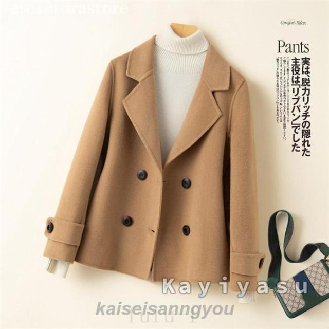 ウールジャケット レディース ウールコート リバーコート ダブルフェイス ラシャコート カシミヤ 洋服 アウター 冬 Pコート 通勤 OL エレガント_13