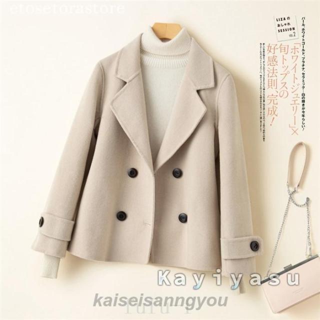 ウールジャケット レディース ウールコート リバーコート ダブルフェイス ラシャコート カシミヤ 洋服 アウター 冬 Pコート 通勤 OL エレガント_14