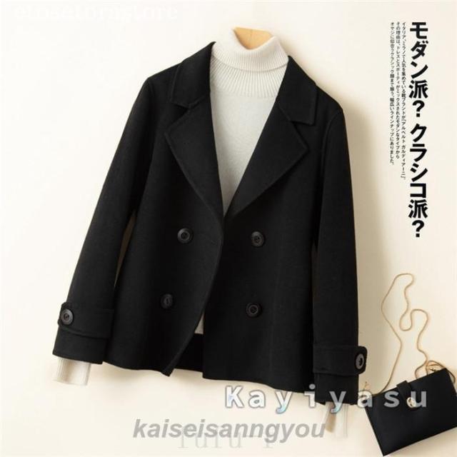 ウールジャケット レディース ウールコート リバーコート ダブルフェイス ラシャコート カシミヤ 洋服 アウター 冬 Pコート 通勤 OL エレガント_16