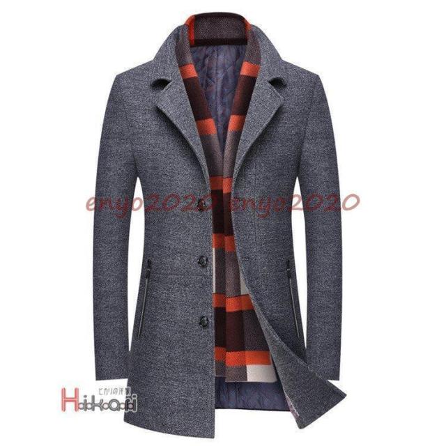 チェスターコート メンズ ウール アウター ビジネスコート 冬服 秋服 中綿入 40代 50代 防寒 暖かい マフラー脱着可_3
