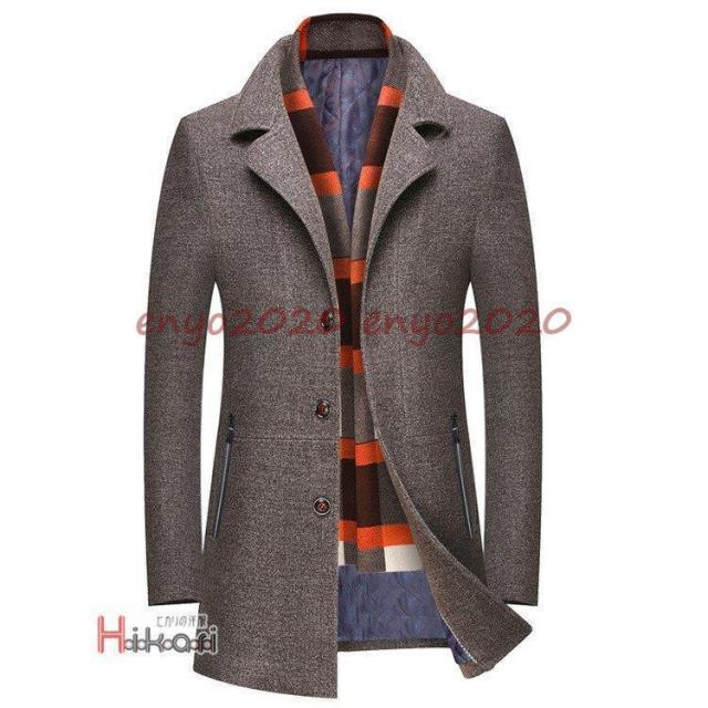 チェスターコート メンズ ウール アウター ビジネスコート 冬服 秋服 中綿入 40代 50代 防寒 暖かい マフラー脱着可_4