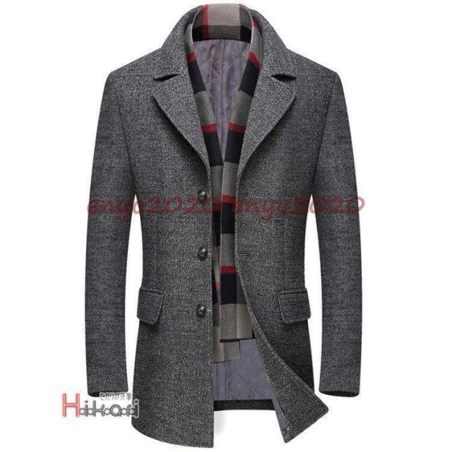 チェスターコート メンズ ウール アウター ビジネスコート 冬服 秋服 中綿入 40代 50代 防寒 暖かい マフラー脱着可_5