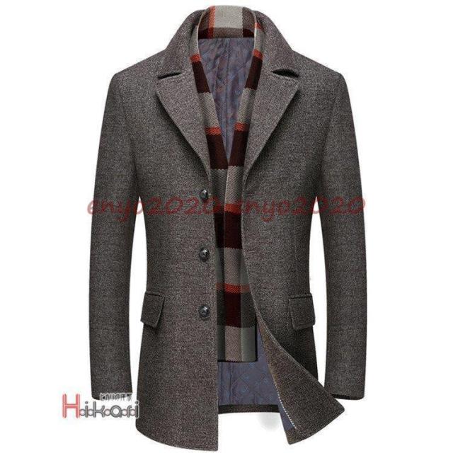 チェスターコート メンズ ウール アウター ビジネスコート 冬服 秋服 中綿入 40代 50代 防寒 暖かい マフラー脱着可_6