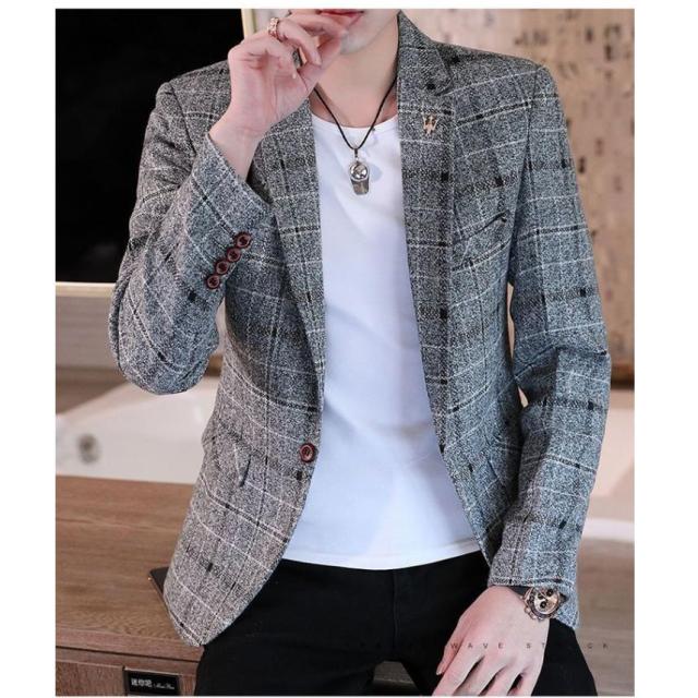 ブレザー メンズ テーラードジャケット jacket ビジネスジャケット 裏起毛 テーラード 細身ジャケット チェック柄 ジャケット アウター 通勤