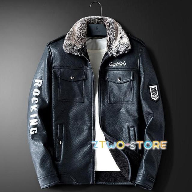 メンズ 革ジャン 裏ボア PU ライダース フェイクファー 秋服 ジャケット 冬服 アウター