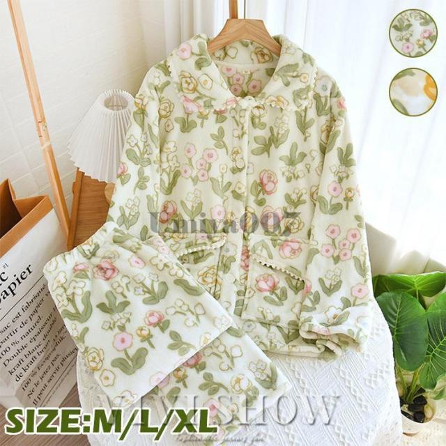 パジャマ レディース ルームウエア 部屋着 ナイトウエア 長袖 秋冬 上下セット 秋 冬 女性用パジャマ 花柄 冬用 暖かい ゆったり