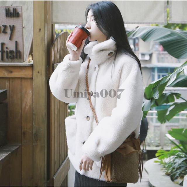 ボアコート ムートンコート レディース 秋冬 ミドル丈 ウール ファー ボアブルゾン もこもこ ビッグシルエット ゆったり ボアジャケット 防寒 暖か 体型カバー