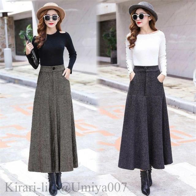 スカート 秋冬 レディース 長め 防寒 フレアスカート ボトムス Aライン フレア レディース ロングスカート ロング マキシ 膝下 ひざ下 大きいサイズ ゆったり マ