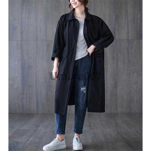トレンチコート レディース アウター 大きいサイズ ゆったり 春秋冬 コート体型カバー ひざ丈 シャツアウター ロング