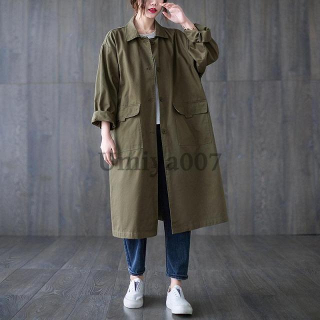 トレンチコート レディース アウター 大きいサイズ ゆったり 春秋冬 コート体型カバー ひざ丈 シャツアウター ロング