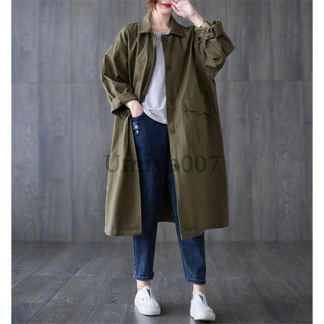 トレンチコート レディース アウター 大きいサイズ ゆったり 春秋冬 コート体型カバー ひざ丈 シャツアウター ロング