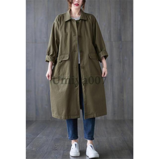 トレンチコート レディース アウター 大きいサイズ ゆったり 春秋冬 コート体型カバー ひざ丈 シャツアウター ロング