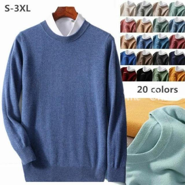 【送料無料】ウール100% プルオーバーセーター メンズセーター ウールセーター 男性用ニット クルーネック セーター カジュアル　通勤 丸首 春物 秋冬品 トップ