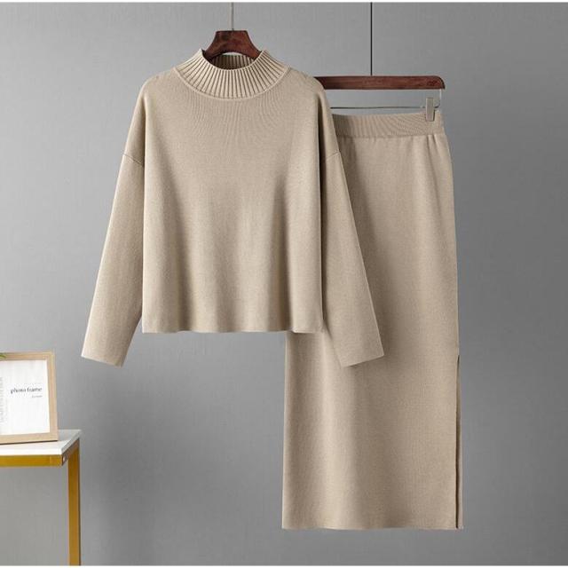 ニットセットアップ レディース セーター きれいめ ニットセーター 40代 秋冬 ニットスカート スカート 長袖 ニット セーター ロングスカート スリット入り 歩き