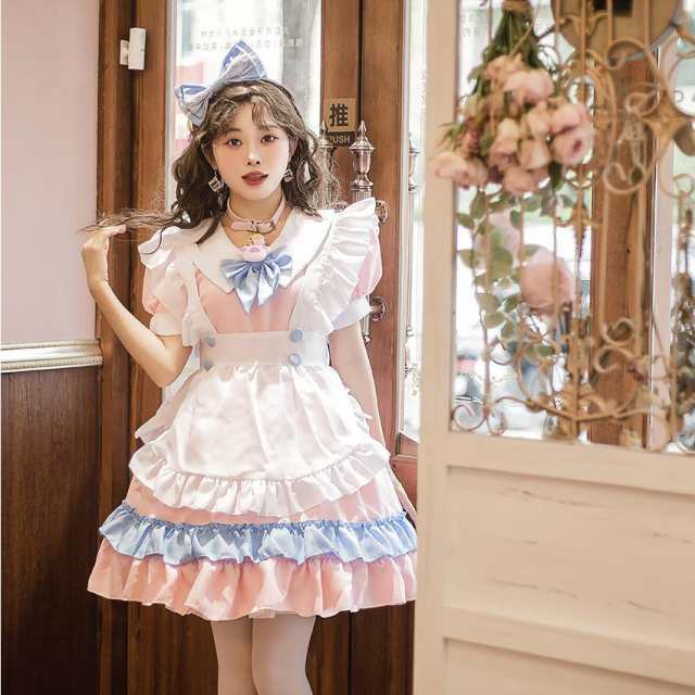 メイド服 ワンピース 半袖 黒白 レディース コスプレ 膝丈
