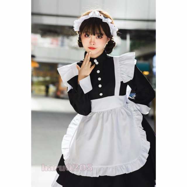 メイド服 かわいい コスプレ フリフリ モノトーン白黒 Mサイズ 仮装 ...