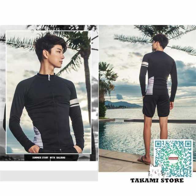 3点セット ウェットスーツ メンズ 水着 男性　スプリング 日焼け止め マリンスポーツ フィットネス サーフィン ダイビングスーツ 体型カの通販は