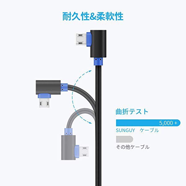 L字型 MicroUSBｹｰﾌﾞﾙ 1M 両面挿し 高速充電 ﾃﾞｰﾀ転送 ｹｰﾌﾞﾙ Samsung