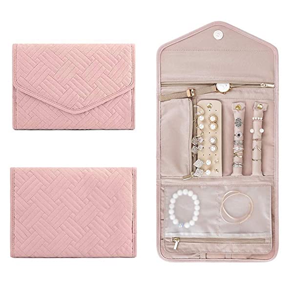 送料無料 ジュエリーポーチ 折りたたみ式 ネックレス アクセサリ 収納ケース 指輪 イヤリング 小物 ポーチ 携帯用 旅行外出 ピンクの通販はau Pay マーケット Kaga Lab Au Pay マーケット店