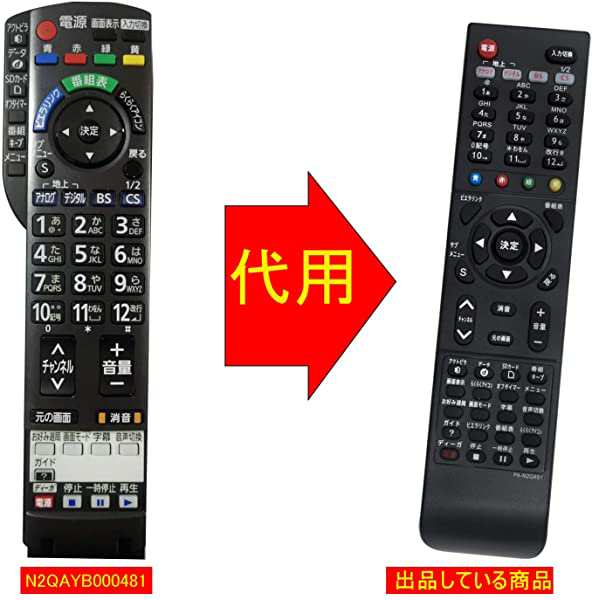 互換品 テレビ リモコン N2QAYB000481 (代替品) パナソニック