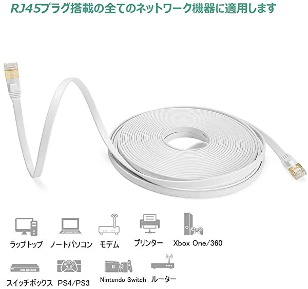 LANケーブル Cat7 50m カテゴリー7 有線 ウルトラフラットケーブル 高速 STP 爪折れ防止 for PS4 Xbox モデム ルータ  10Gbps 6...｜au PAY マーケット