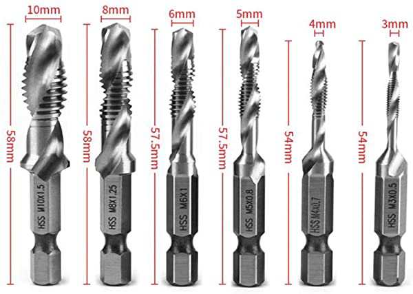 ドリルビット 六角軸 6本セット 面取りタップ 穴あけ ねじ切り タップ スパイラル チタンコーティング HSS 高速度鋼タップドリル...｜au  PAY マーケット