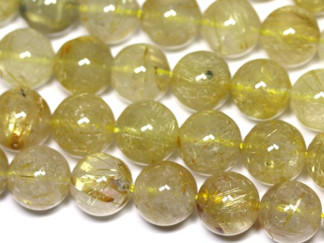 【丸ビーズ】ルチルクォーツ(3A) 10mm (半連 ブレスレット約1本分) パワーストーン_1
