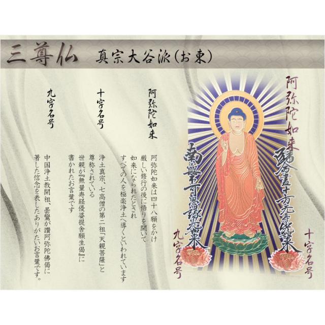 豪華24金メッキ【木製額入り彫金プレート：三尊仏　真宗大谷派（東）】普段使いからお仏壇用本尊掛軸にも 送料無料