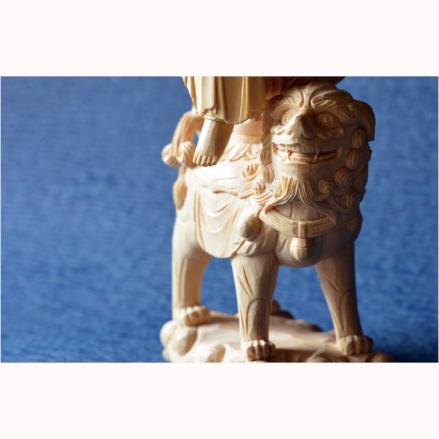 仏像【総桧・八天飛天光背：上彫り 文殊菩薩 独尊2.5寸】釈迦三尊脇侍